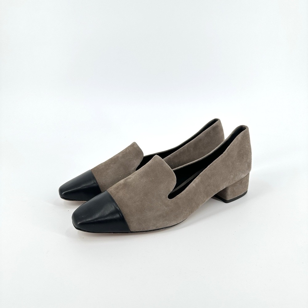 Veronica Beard Cecile Small Heel Loafers Shoes Cap Toe Tan Black 8.5M Luxury